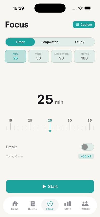 FocusQuest Focus timer screen